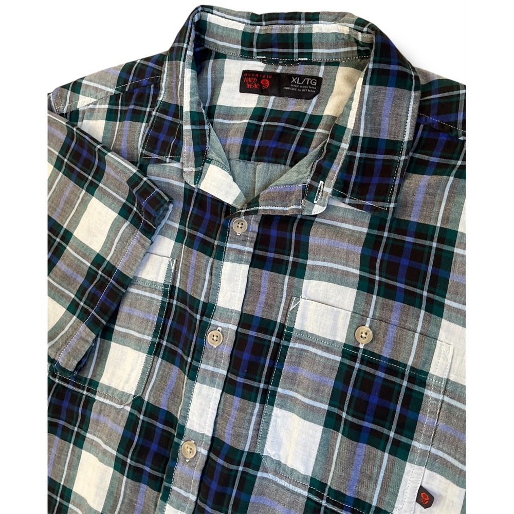 Mountain Hardwear Mens Plaid Short Sleeve Button Up Shirt XL TG Green Blue White